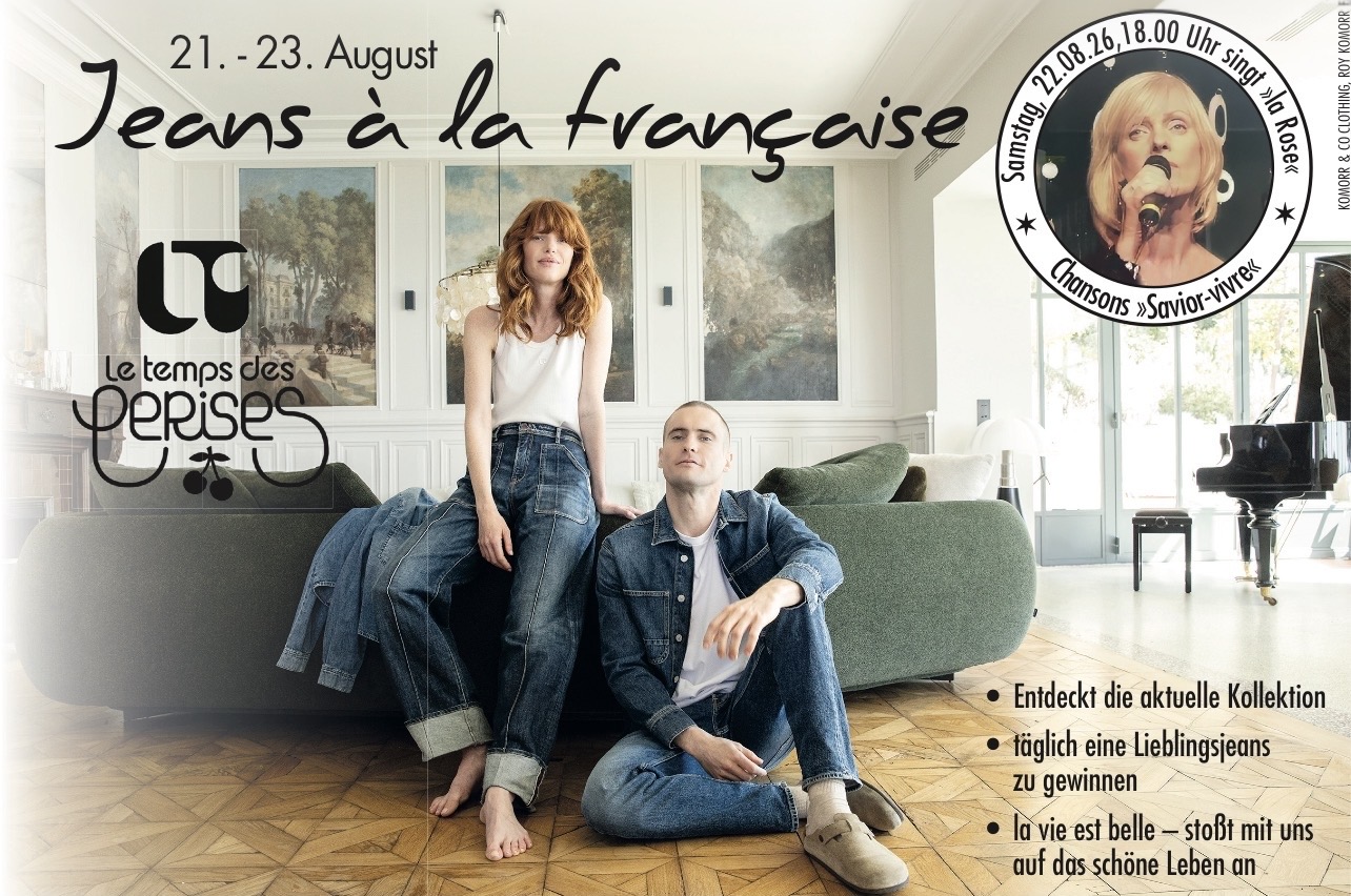 Plakat zum LTC-Event „Jeans à la française“ bei roy im August 2026